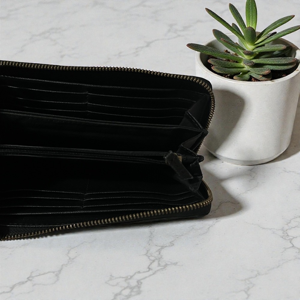 Fossil Black Leather Zip Around Continental Wallet Organizer - Picture 7 of 8